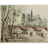 Franz Herbelot (Twentieth Century, French) WATERCOLOUR DRAWING 'Paris, Notre Dame.' Signed ad titled