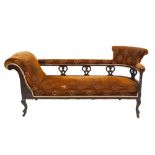 THREE PIECE EDWARDIAN CARVED WALNUTWOOD DRAWING ROOM SUITE, COMPRISING; CHAISE LONGUE, GENTLEMAN'S