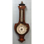 *B. MALLINSON & CO., HUDDERSFIELD, EDWARDIAN INLAID ROSEWOOD ANEROID BAROMETER, the 7 1/2" dial