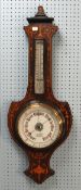 *B. MALLINSON & CO., HUDDERSFIELD, EDWARDIAN INLAID ROSEWOOD ANEROID BAROMETER, the 7 1/2" dial