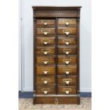 CIRCA 1920's MAHOGANY FILING CABINET OF 16 SMALL DRAWERS, in two tiers, the moulded top with
