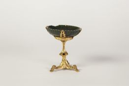 GOOD QUALITY NINETEENTH CENTURY GREEN HARDSTONE OVAL DISH on ormolu stand, the dish of shallow