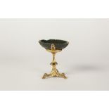 GOOD QUALITY NINETEENTH CENTURY GREEN HARDSTONE OVAL DISH on ormolu stand, the dish of shallow