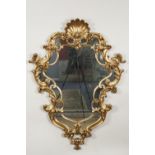 MODERN ROCOCO STYLE GILT FLANKED WALL MIRROR, the shaped plate in an ornate scrollwork frame with