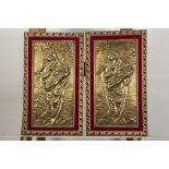 TWO IDENTICAL CAST AND POLISHED BRASS BAS-RELIEF PLAQUES, depicting Madonna with Christ Child,