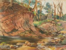 PASTEL DRAWING A WOODLAND STREAM, signed and dated (19) 71 lower left, inscribed 'Leck' lower right,