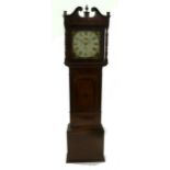 LATE EIGHTEENTH CENTURY OAK AND MAHOGANY LONGCASE CLOCK, signed Scales, Kendal, the 14" painted