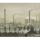 STEVEN SCHOLES (b.1952) OIL ON BOARD Gas works and power station Signed lower right Titled and dated