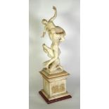 AFTER GIAMBOLOGNA CARVED WHITE ALABASTER GROUP OF THE RAPE OF THE SABINES Modelled as three naked