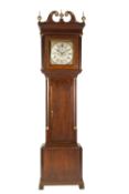 GEORGE III OAK AND MAHOGANY LONGCASE CLOCK, Signed Richard Hackett, Harringworth, the 12 1/4"