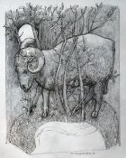 IAN THOMPSON (b. 1937) PENCIL AND INK DRAWING 'Ram caught in a thicket' Signed and dated 2013/15 9