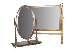 NINETEENTH CENTURY MAHOGANY AND EBONY LINED TOILET MIRROR, the oblong plate in a crossbanded