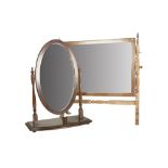 NINETEENTH CENTURY MAHOGANY AND EBONY LINED TOILET MIRROR, the oblong plate in a crossbanded