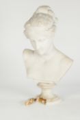 VICTORIAN WHITE MARBLE, FEMALE BUST, on socle base, 17 1/2" (44.5cm) high overall (base a.f.)