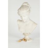 VICTORIAN WHITE MARBLE, FEMALE BUST, on socle base, 17 1/2" (44.5cm) high overall (base a.f.)