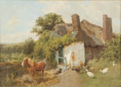 CHARLES COLLINS R.B.A (d.1921) OIL PAINTING ON CANVAS 'A Cornish cottage near St. Just', signed