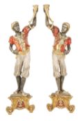 PAIR OF TWENTIETH CENTURY 'BLACKAMOOR' CANDELABRA STANDS, polychrome painted and typically