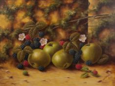 J.F. SMITH (MODERN) OIL PAINTINGS ON BOARD A pair Still lifes of fruit, both signed lower right 11