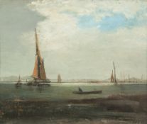 BRITISH SCHOOL (LATE 19TH/EARLY 20TH CENTURY) OIL PAINTING ON PANEL Coastal scene with sailing