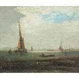 BRITISH SCHOOL (LATE 19TH/EARLY 20TH CENTURY) OIL PAINTING ON PANEL Coastal scene with sailing