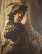 FOLLOWER OF REMBRANDT (1606 - 1669) OIL PAINTING ON CANVAS Standard bearer, half-length with his