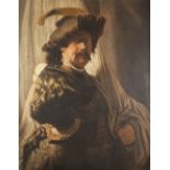 FOLLOWER OF REMBRANDT (1606 - 1669) OIL PAINTING ON CANVAS Standard bearer, half-length with his