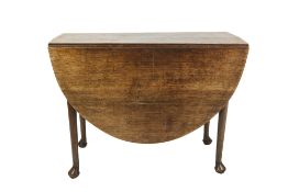 ANTIQUE OAK DROP LEAF DINING TABLE, of typical form with demi-line leaves and a straight cabriole