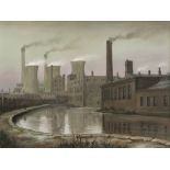 STEVEN SCHOLES (b.1952) OIL ON CANVAS Power station and canal Signed lower right Titled and dated