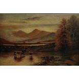 W. THOMPSON (Early Twentieth Century) PAIR OF OIL PAINTINGS ON CANVAS Lake scenes one titled '