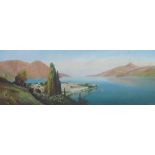 ROLAND STEAD (Twentieth Century) WATERCOLOUR DRAWING 'Lake Como', Panoramic view Signed, further