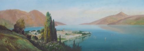 ROLAND STEAD (Twentieth Century) WATERCOLOUR DRAWING 'Lake Como', Panoramic view Signed, further