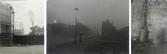 NORMAN C. JAQUES (1926-2014) THREE PHOTOGRAPHS 'The Gasworks, Manchester by night' and 'Bins by a