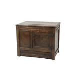 ANTIQUE OAK CABINET, the moulded oblong top above a panel with moulded drawer beneath, 24" (61cm)