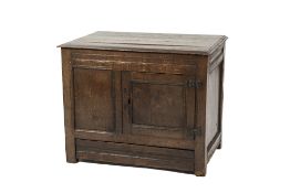 ANTIQUE OAK CABINET, the moulded oblong top above a panel with moulded drawer beneath, 24" (61cm)