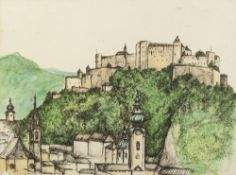 BEATRIX BLAKE WATERCOLOUR Hilltown, 'Salzburg II', 1968 faintly signed and dated, titled to 'New