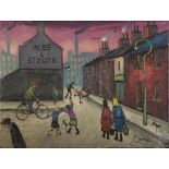 JAMES DOWNIE OIL PAINTING ON CANVAS 'Ales and Stouts' Northern street scene with figures Signed 11
