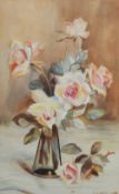 DORIS HORSFALL TWO WATERCOLOUR DRAWINGS Roses in a glass vase Signed and dated 1916 and 1917 10 1/2"