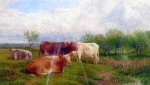 GEORGE SHALDERS (1826-1873) WATERCOLOUR DRAWING 'Cattle in Canterbury Meadows, 1872' Signed and