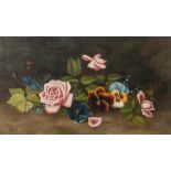 L. SMITH (Early Twentieth Century) OIL PAINTING Still life - Spring flowers including pink rose,
