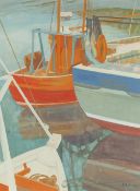 IRENE HALLIDAY (b.1931) GOUACHE Fishing boats Signed 11" x 82 (28cm x 20.3cm)