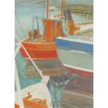 IRENE HALLIDAY (b.1931) GOUACHE Fishing boats Signed 11" x 82 (28cm x 20.3cm)