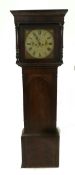 EARLY NINETEENTH CENTURY FIGURED MAHOGANY LONGCASE CLOCK , signed I. Vickers, Doncaster, the 14"