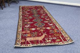 IRANIAN HAND MADE RUNNER with five leaf shaped pole medallions, midnight blue and floral on a