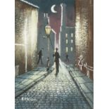 BERNARD McMULLEN PAIR OF OIL PAINTINGS ' 'The Lamplighters' Signed 7 3/4" x 5 3/4" (19.75cm x 14.