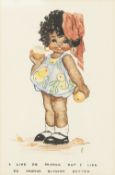 E. PRESTON-JONES TWO PEN AND WASH CARTOON DRAWINGS Little girl with amusing text Signed 6" x 4" (