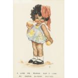 E. PRESTON-JONES TWO PEN AND WASH CARTOON DRAWINGS Little girl with amusing text Signed 6" x 4" (