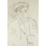 CHARCOAL DRAWING A YOUNG MAN WEARING A CAP Signed with initials SH and dated (19)63 lower left 21" x