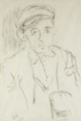 CHARCOAL DRAWING A YOUNG MAN WEARING A CAP Signed with initials SH and dated (19)63 lower left 21" x