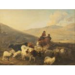 THOMAS SIDNEY COOPER R.A (1803 - 1902) OIL PAINTING ON PANEL Drovers with cattle and sheep in an