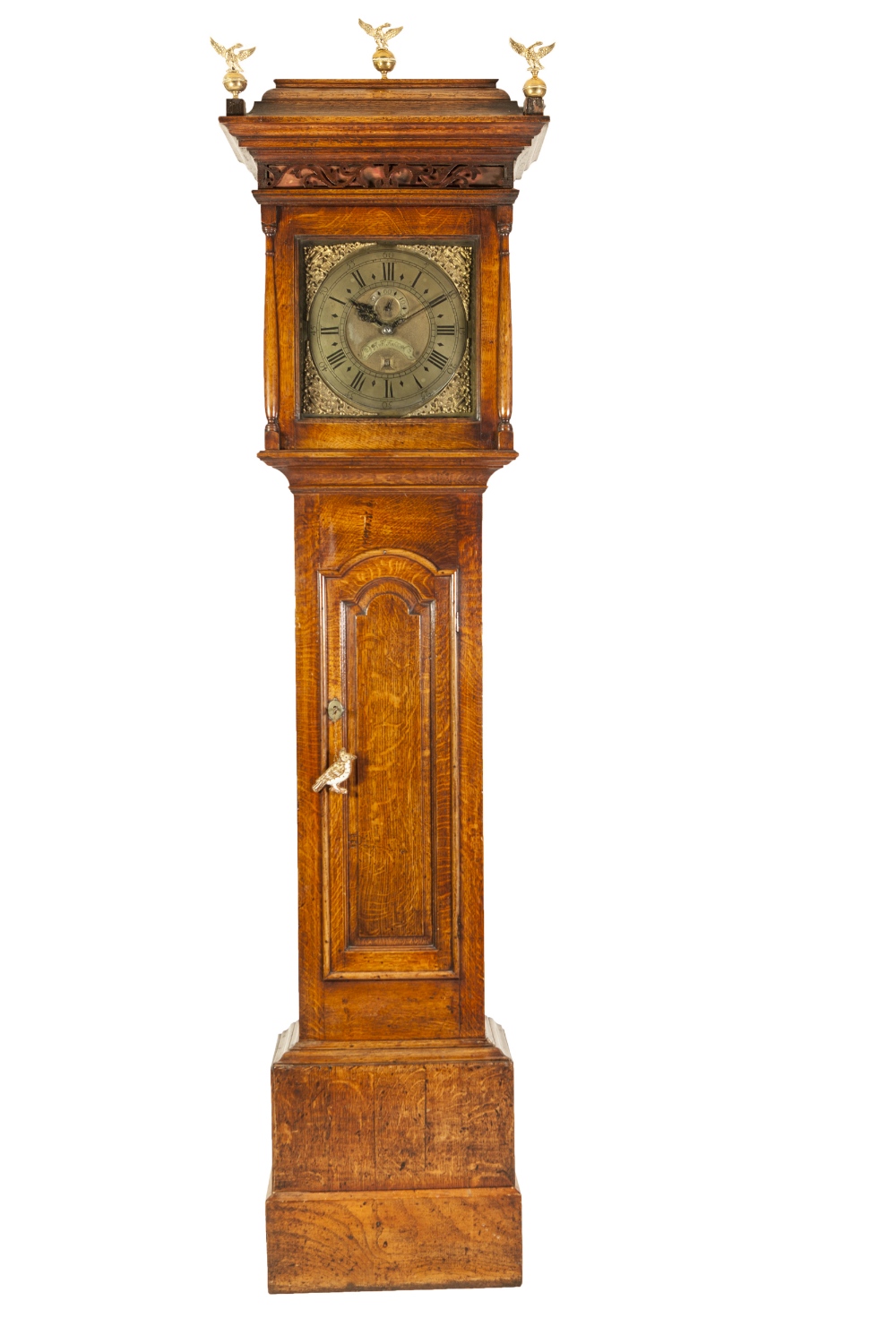 LATE EIGHTEENTH CENTURY OAK LONGCASE CLOCK, SIGNED RICH RICHARDSON, the 12" brass dial wit slender